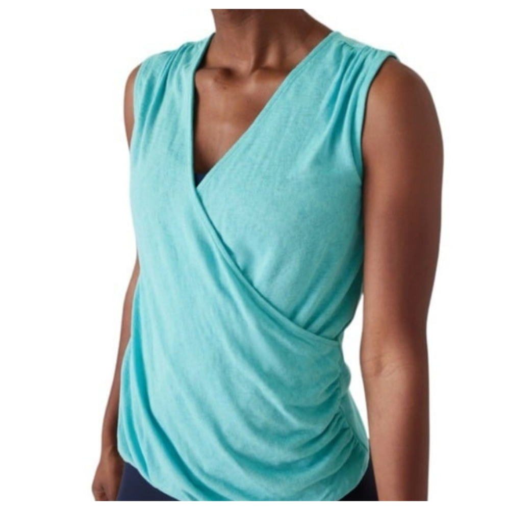 Athleta Breezy Wrap Tank Top Sz M Turquoise Blue Lightweight V-Neck Summer